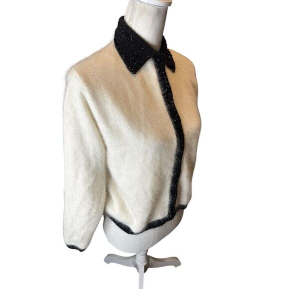 RAPHELLA VINTAGE ANGORA HAIR And LAMBS WOOL BUTTON DOWN BEADED SWEATER SZ M - Picture 2 of 4
